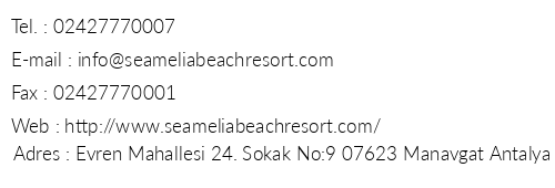 Seamelia Beach Resort Hotel & Spa telefon numaralar, faks, e-mail, posta adresi ve iletiim bilgileri